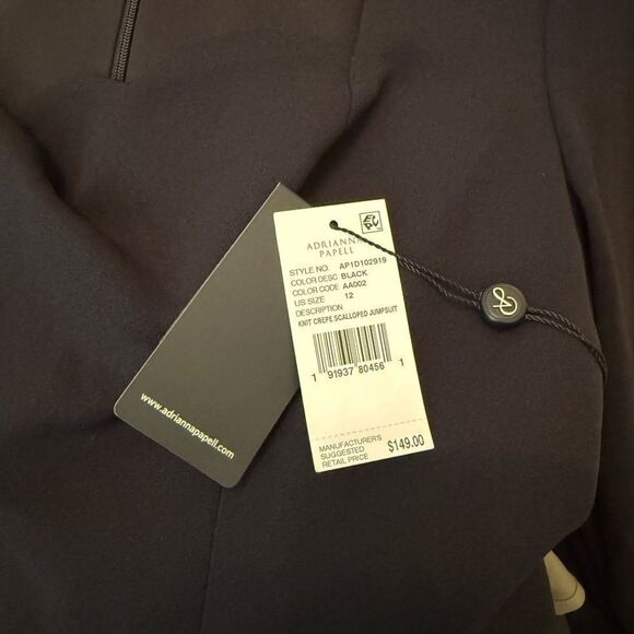 NWT Adrianna Papell 2 Black Scalloped Quarter Sleeve Wide Leg Jumpsuit - Picture 5 of 5